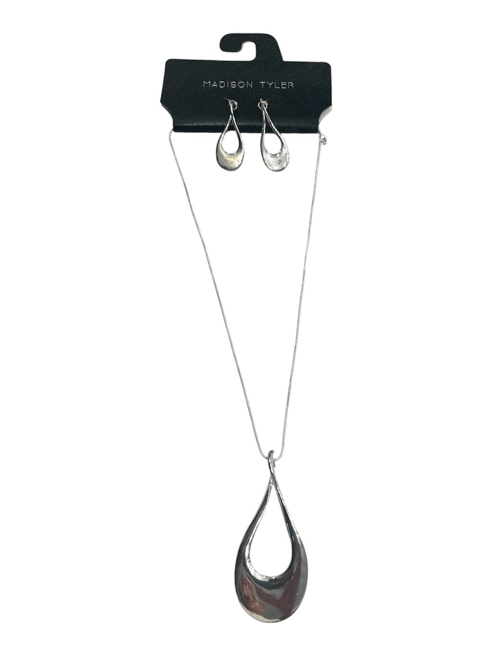 Madison Silver Open Teardrop Necklace and Earrings Set